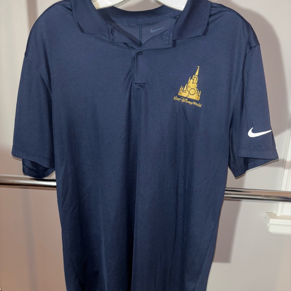 Nike Blue Polo Shirt with Gold Disney 50th Anniversary Logo